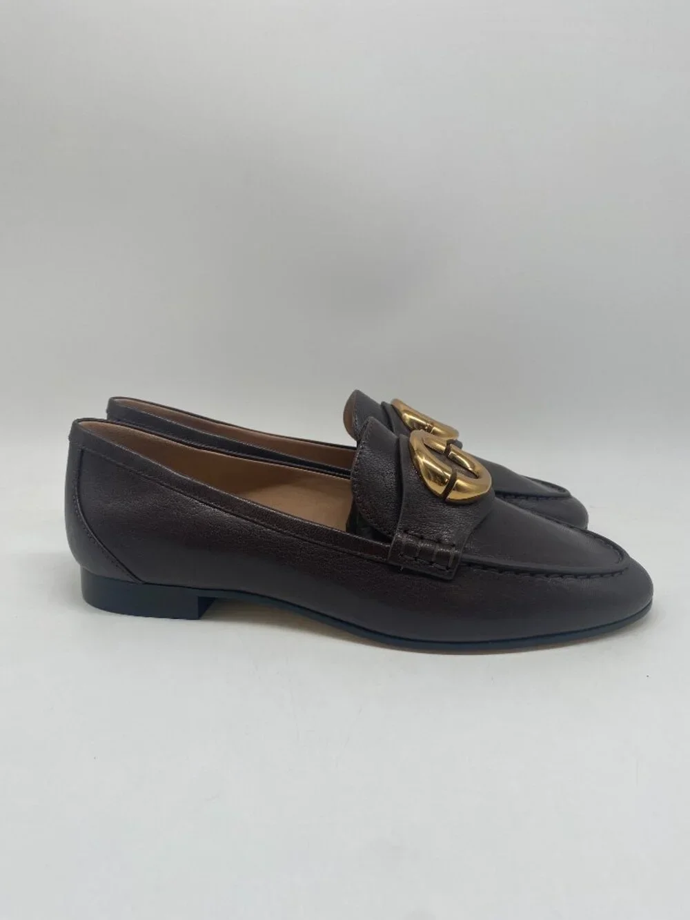 COLE HAAN BROWN LETAHER BALLET FLATS WITH GOLD CIRCLE HARDWARE